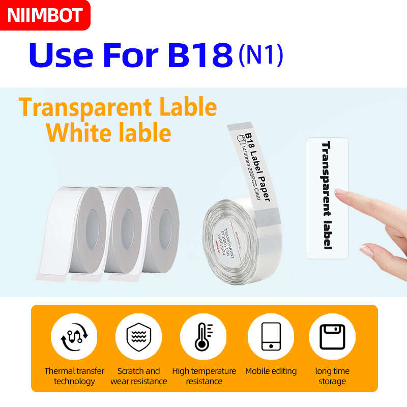 Label Printer Tape - Niimbot B18/N1 Carbon Tape Pape Transparent/