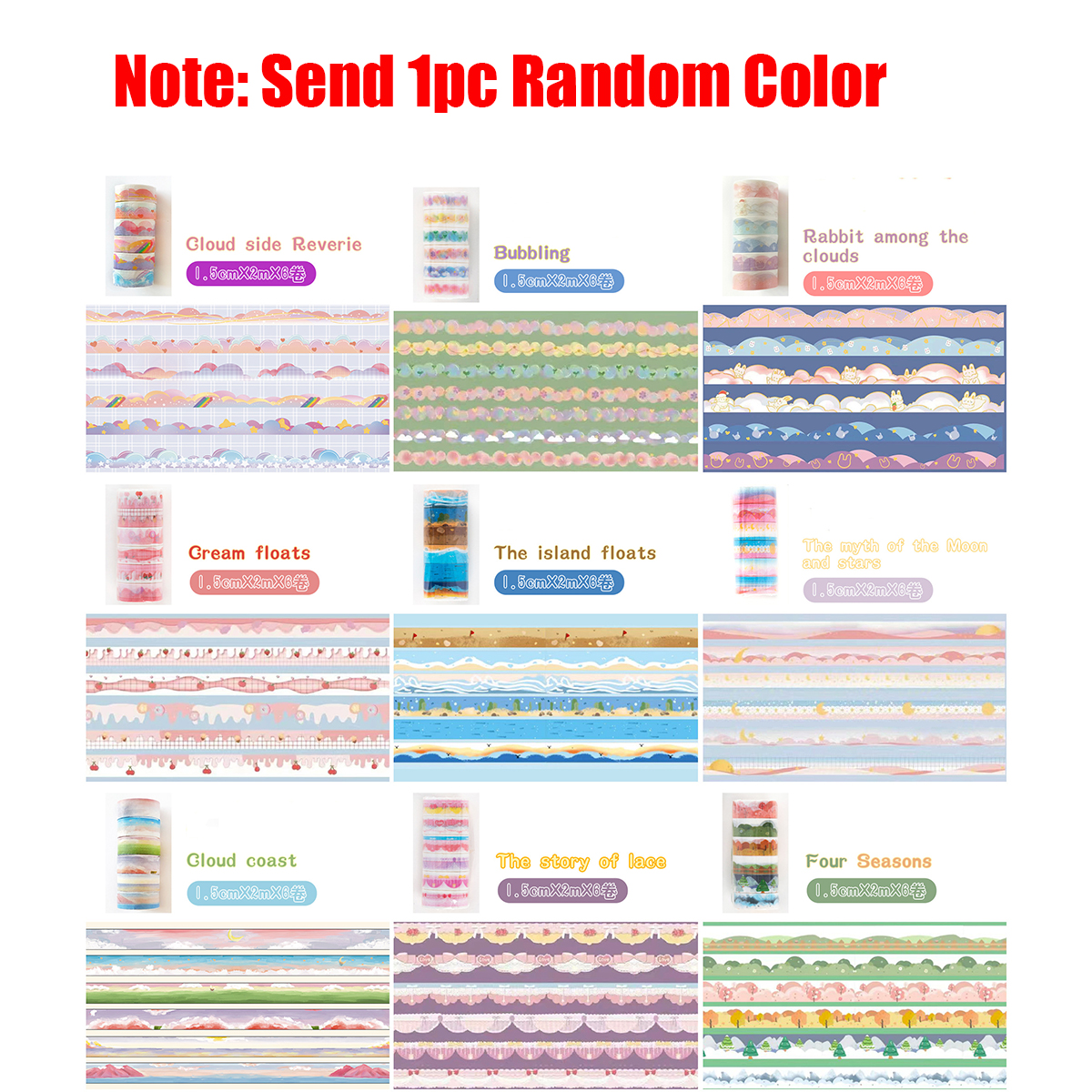 Washi Tape Set - 6roll/set Random Color Landscape Tapes Scrapbooking