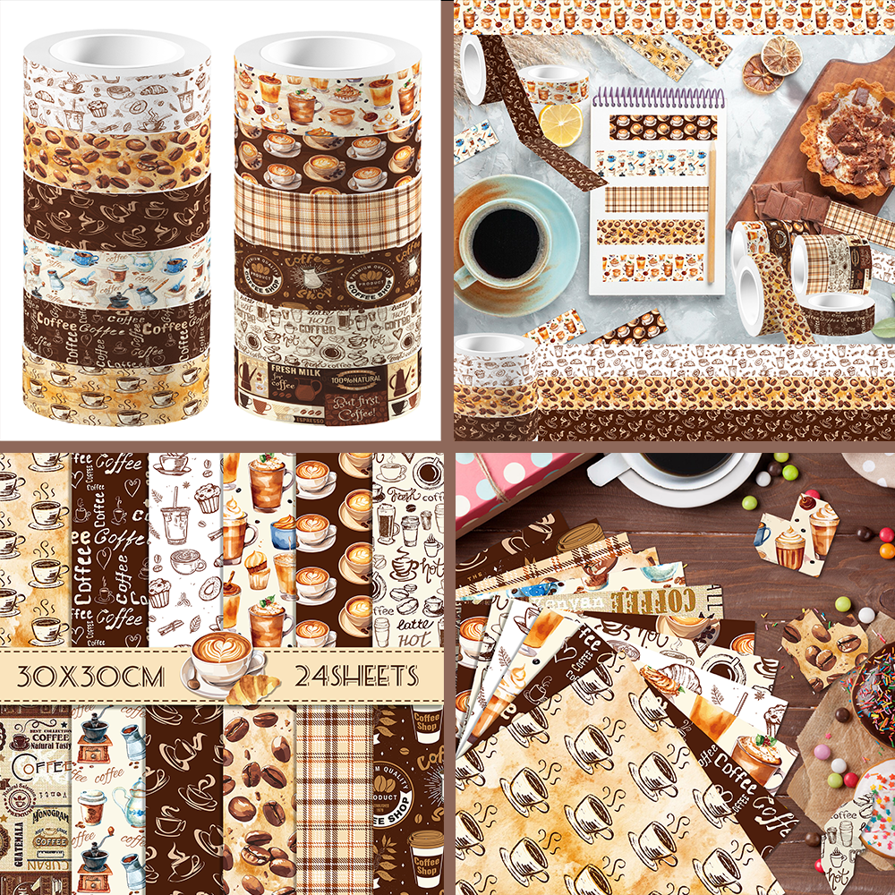 Vintage Coffee Pattern Washi T – обзор и цена Washi Tape Set