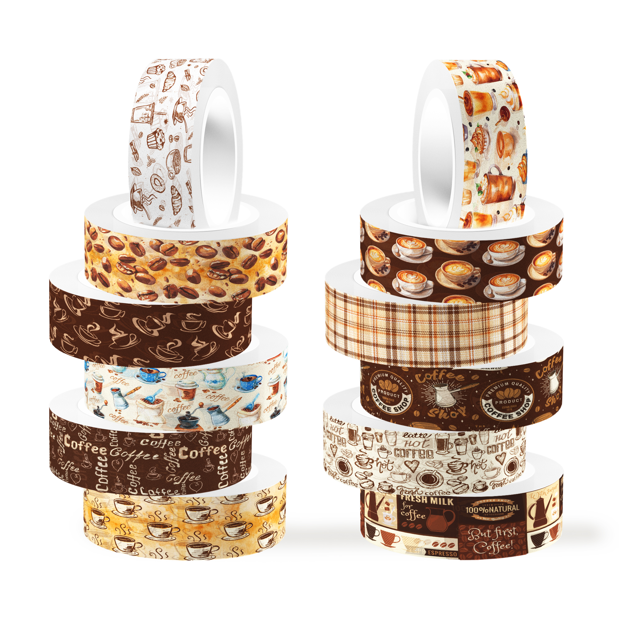 Vintage Coffee Pattern Washi T – обзор и цена Washi Tape Set