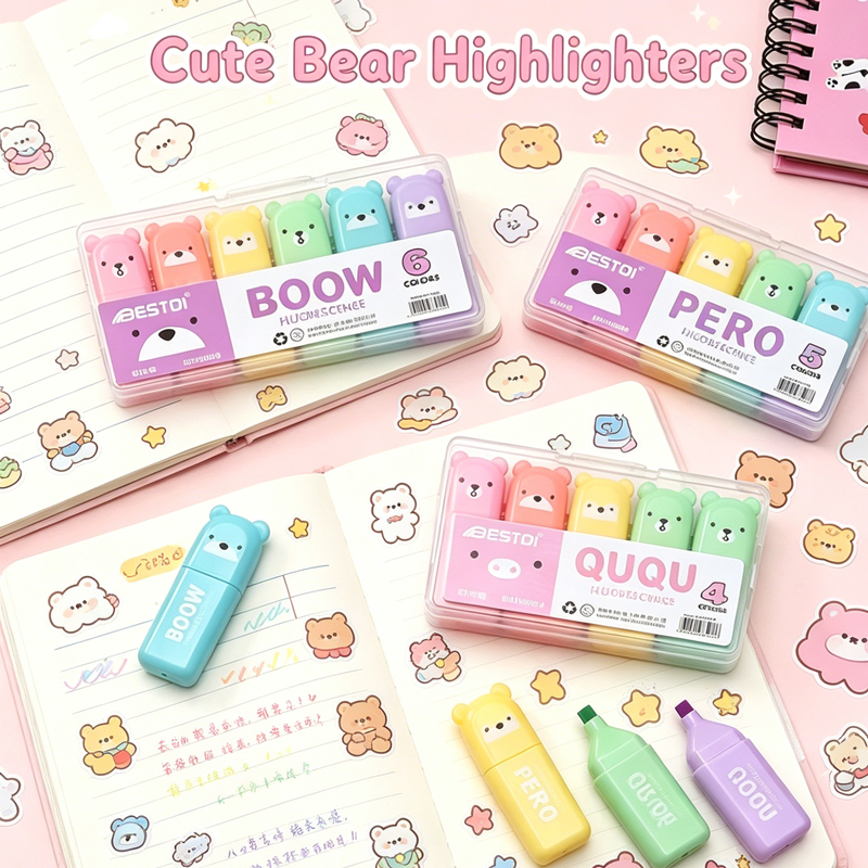 4/6/12 Pcs Kawaii Bear Highlig – обзор и цена Highlighter Set Pastel