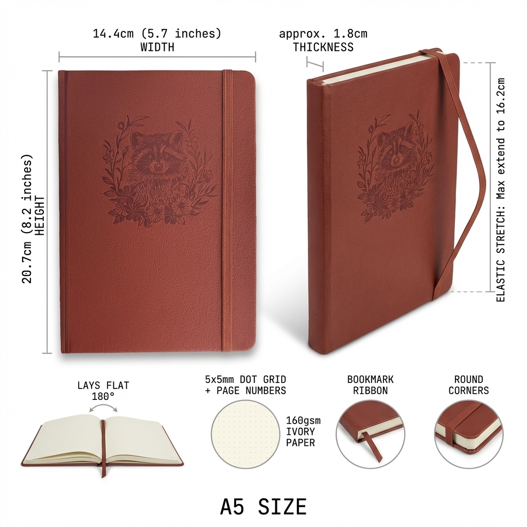 A5 Embossed Raccoon Dot Grid J – обзор и цена Notebook Dotted A5