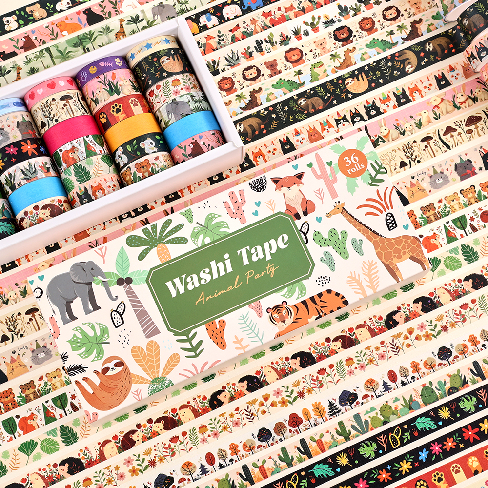 36 Rolls Vintage Animal Party  – обзор и цена Washi Tape Set